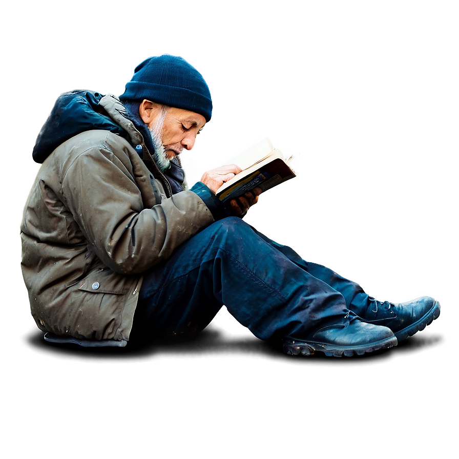 Homeless Man Reading Png 06132024