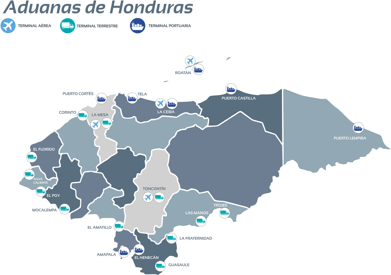 Honduras Customs Portsand Terminals Map