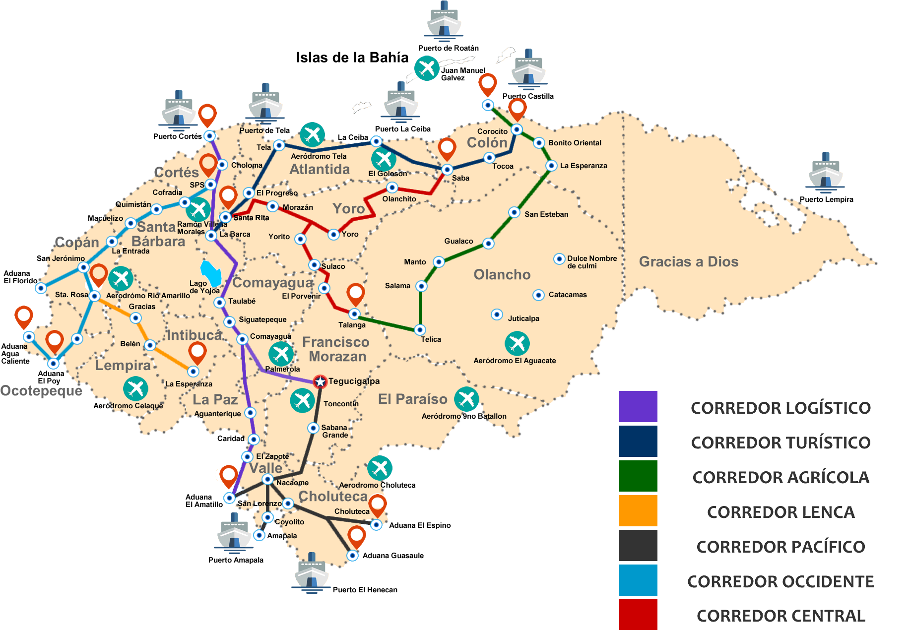 Honduras Infrastructure Corridors Map
