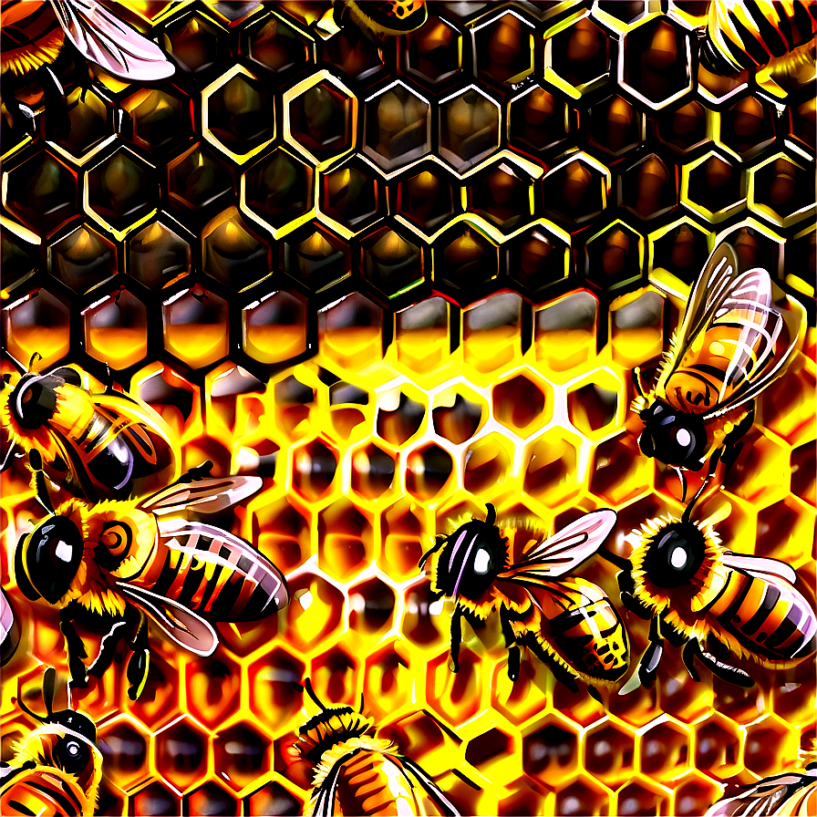 Honeycomb Pattern With Bees Png Pio31