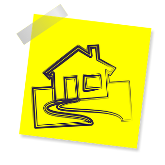 House Drawingon Yellow Sticky Note