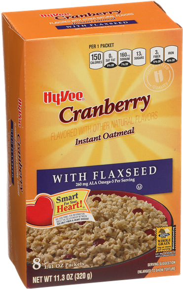 Hy Vee Cranberry Instant Oatmealwith Flaxseed Box