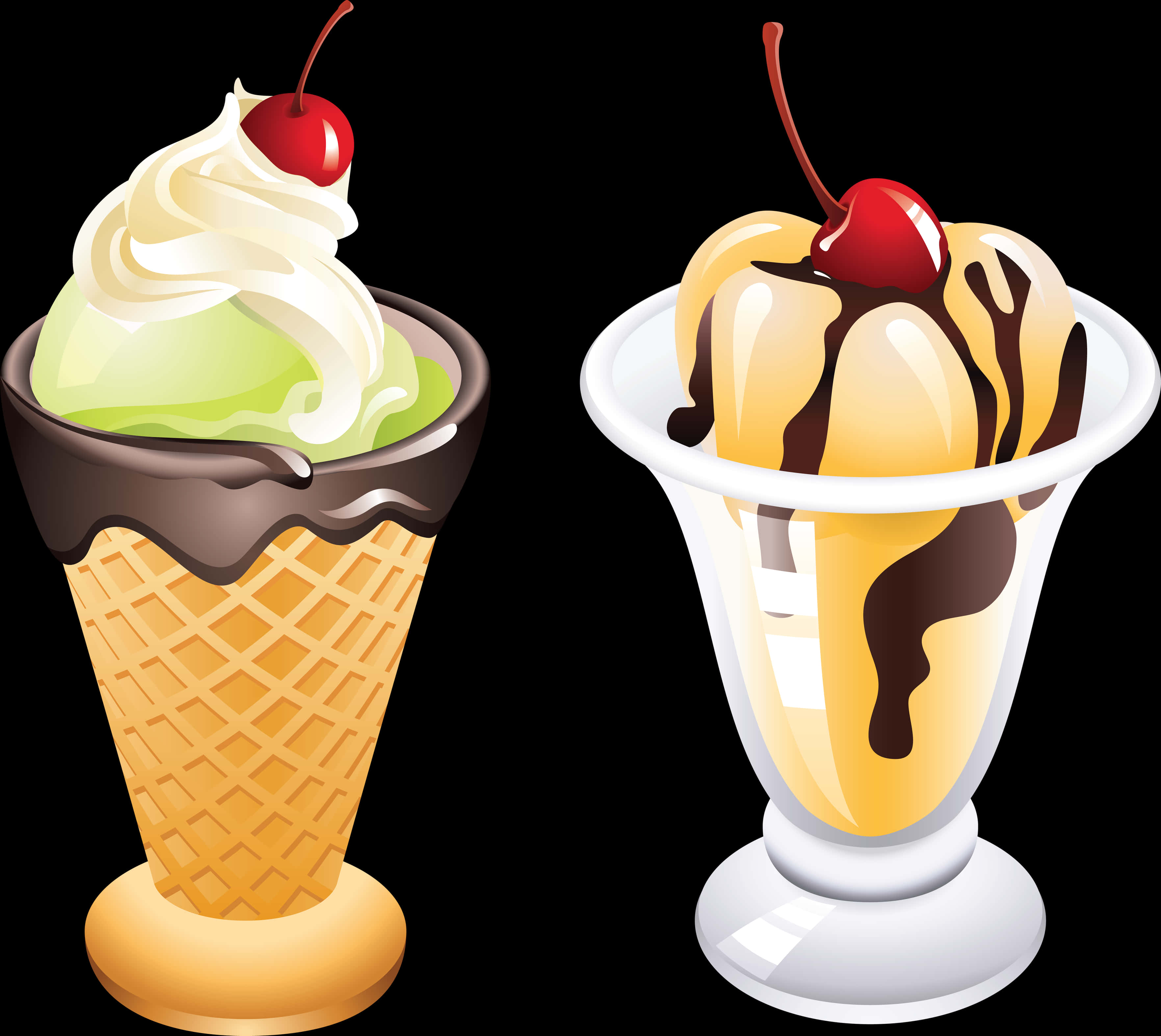 Ice Cream Coneand Sundae Illustration