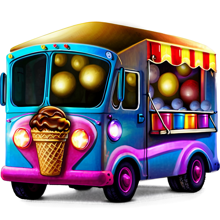 Ice Cream Truck With Bright Lights Png Uqr