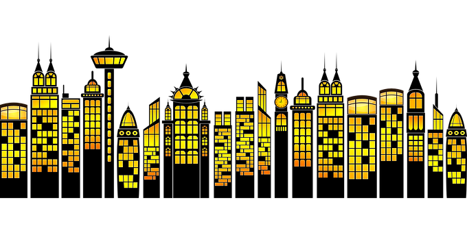 Illuminated City Silhouette Graphic