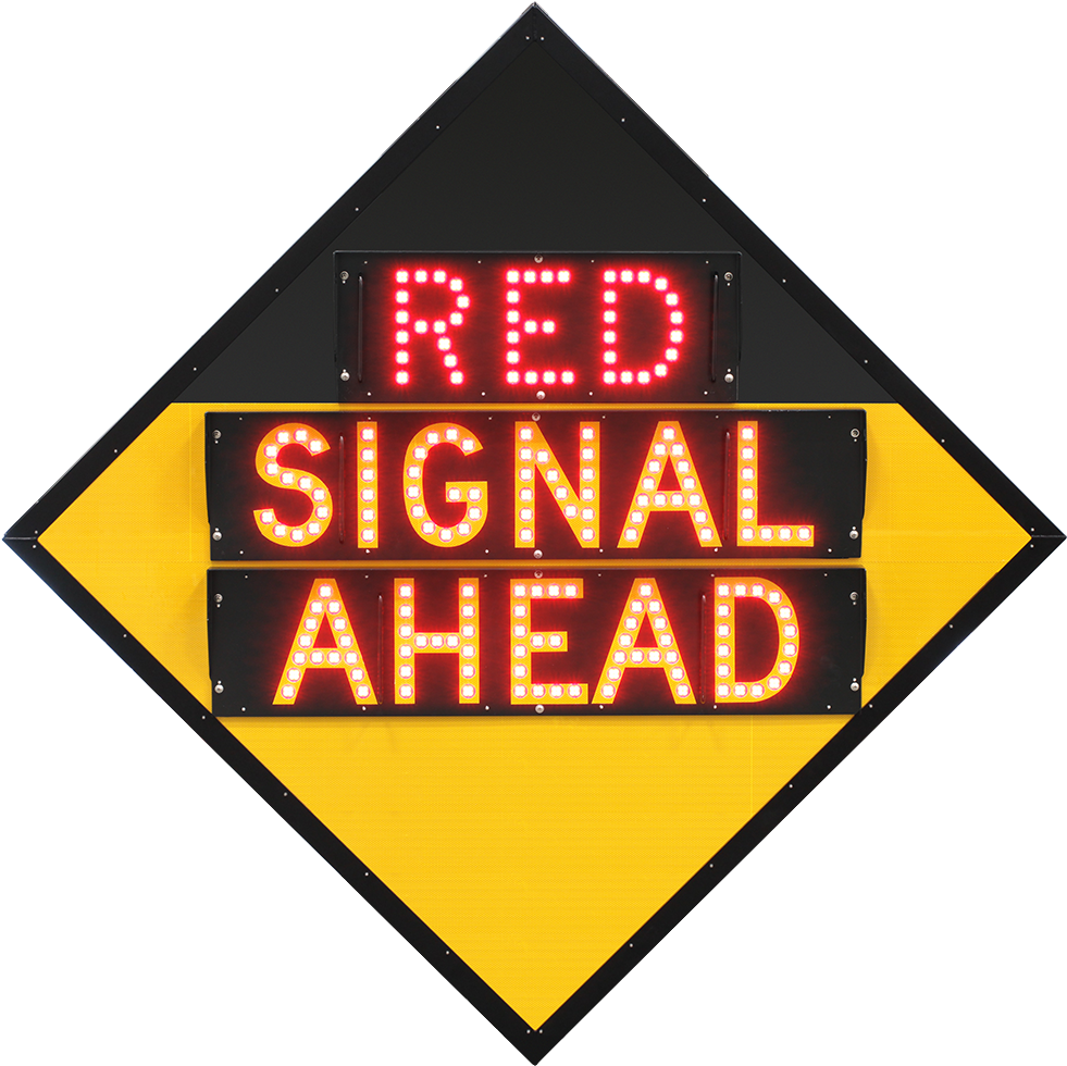 Illuminated Red Signal Ahead Road Sign