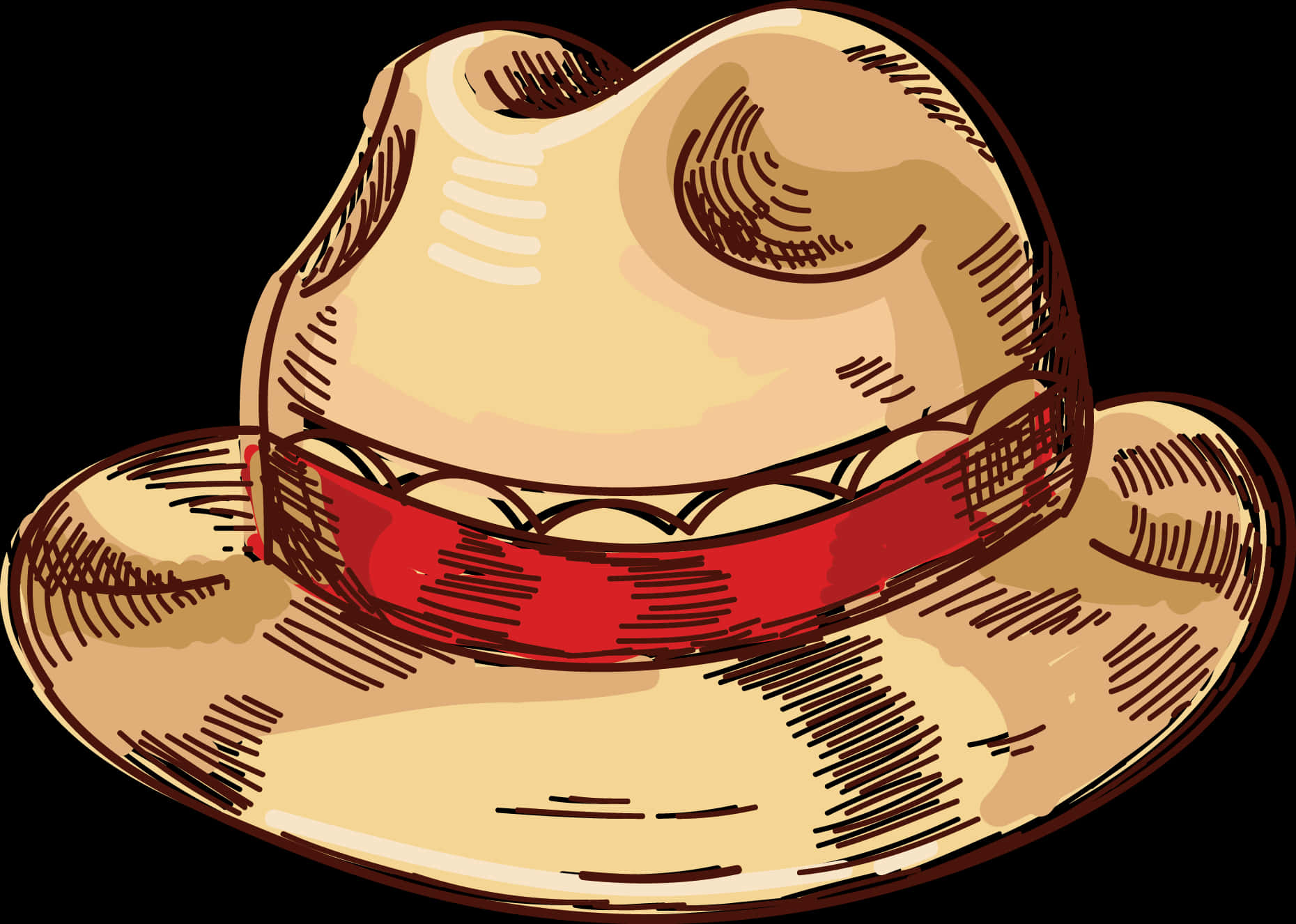 Illustrated Cowboy Hatwith Red Band