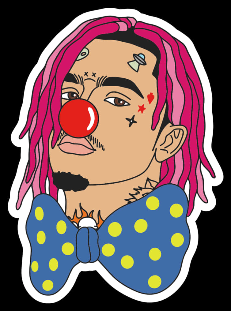 Illustrated Manwith Clown Noseand Pink Hair