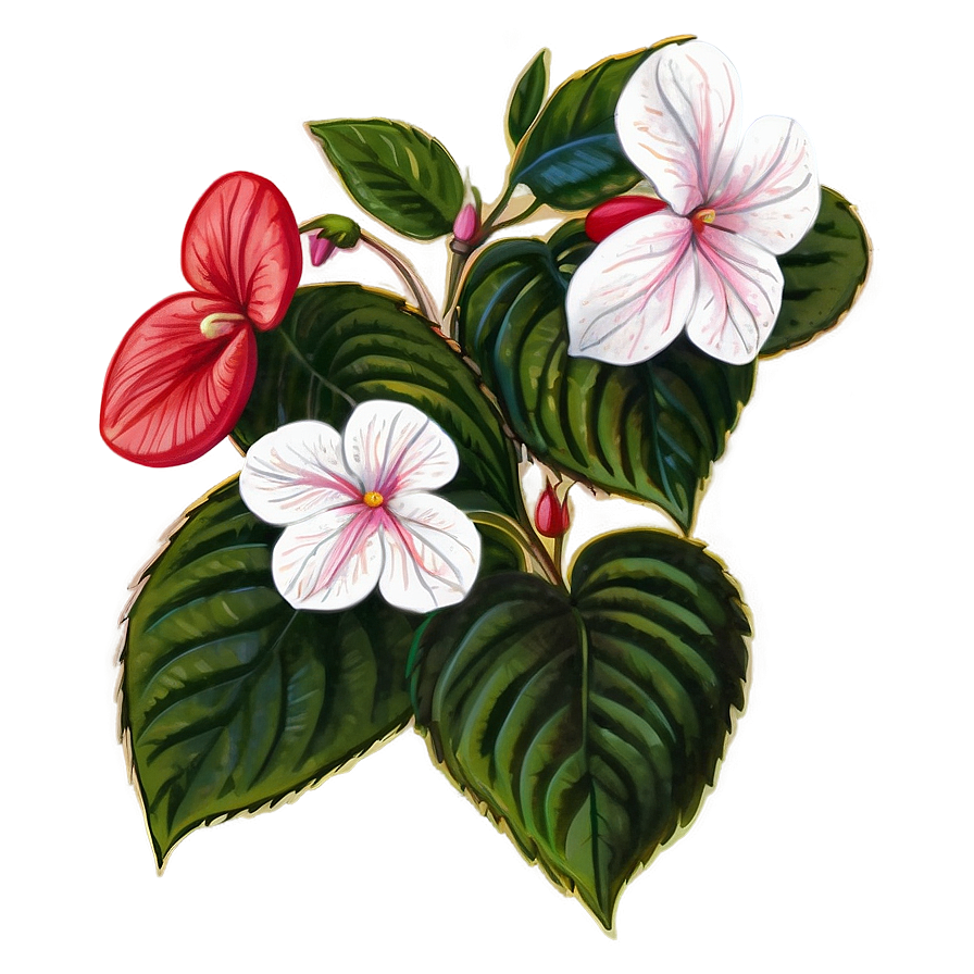 Impatiens Flower Sketch Png Qta72