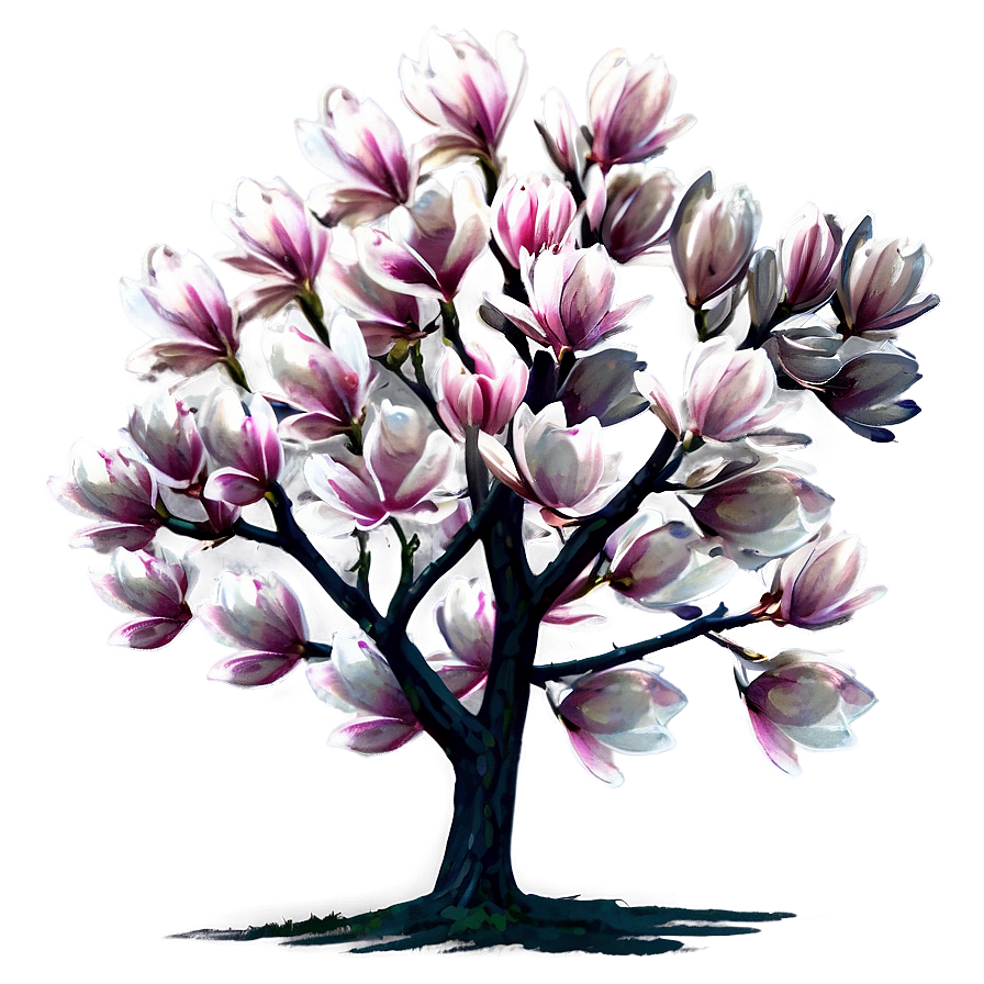 Impressionist Magnolia Tree Painting Png Epq