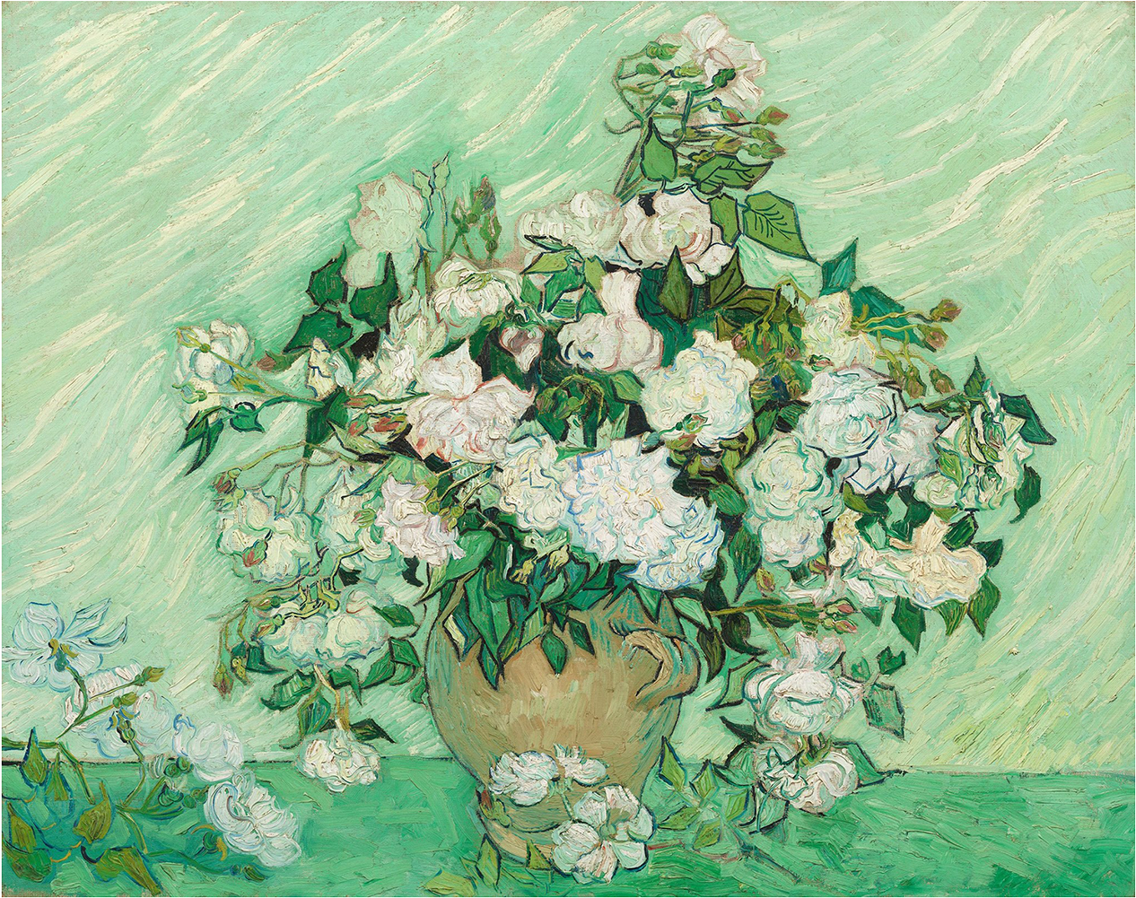 Impressionist White Rosesin Vase