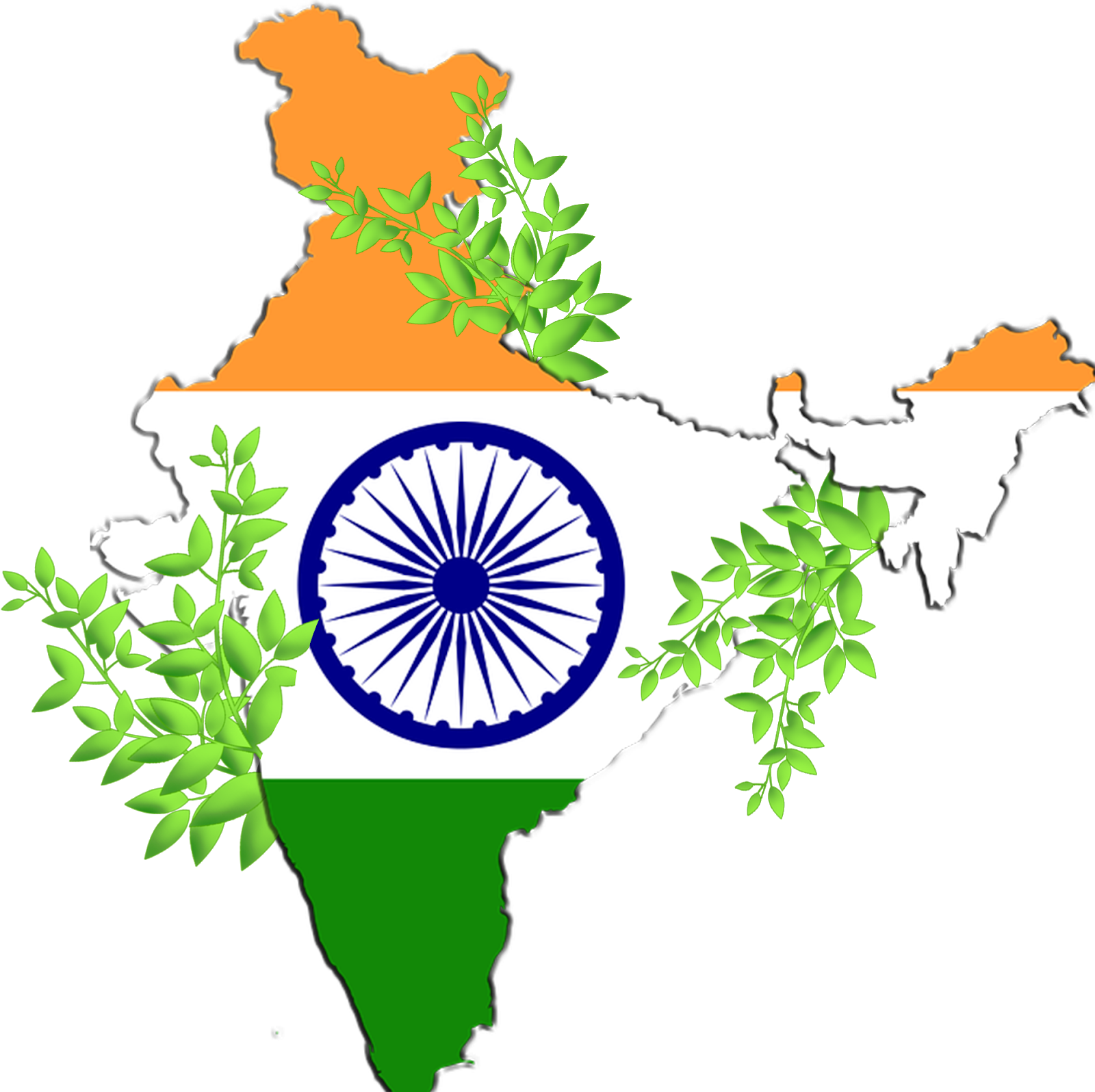 India Mapwith National Flagand Greenery