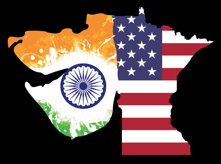 India U S A Flag Fusion Map