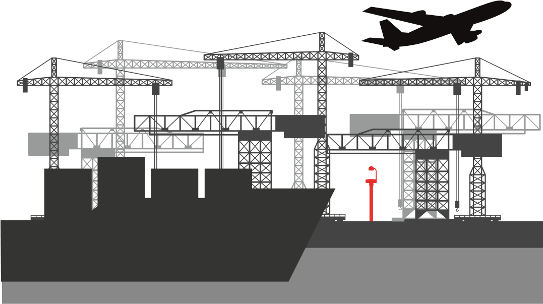 Industrial Port Cranesand Aircraft Silhouette