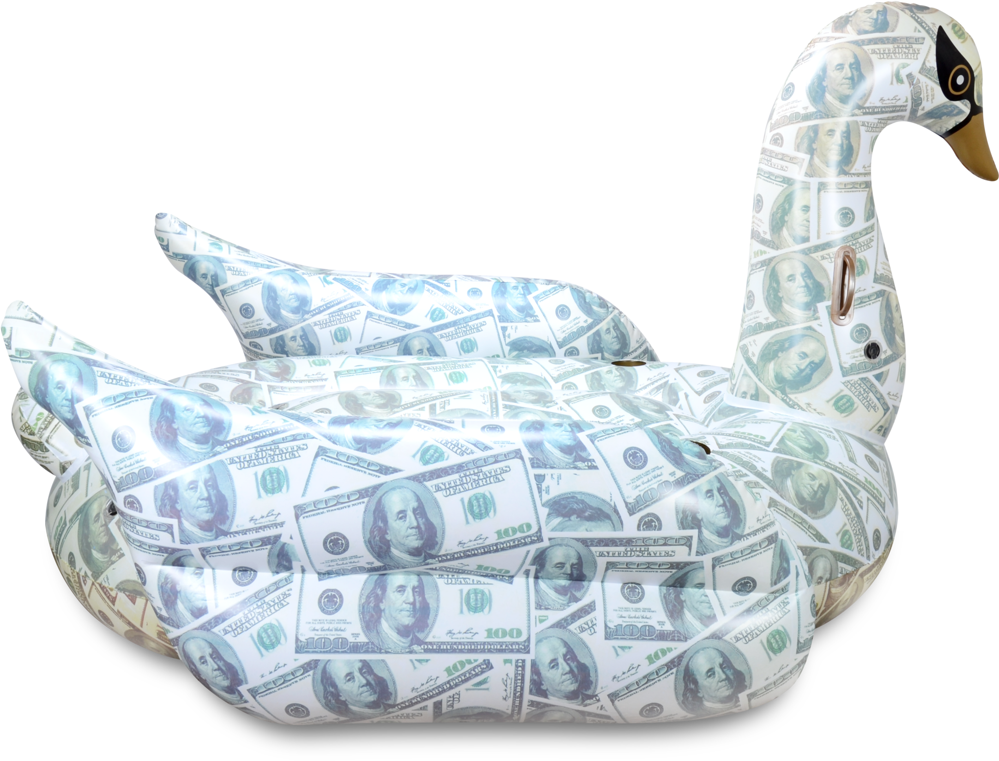 Inflatable Swan Coveredin Hundred Dollar Bills