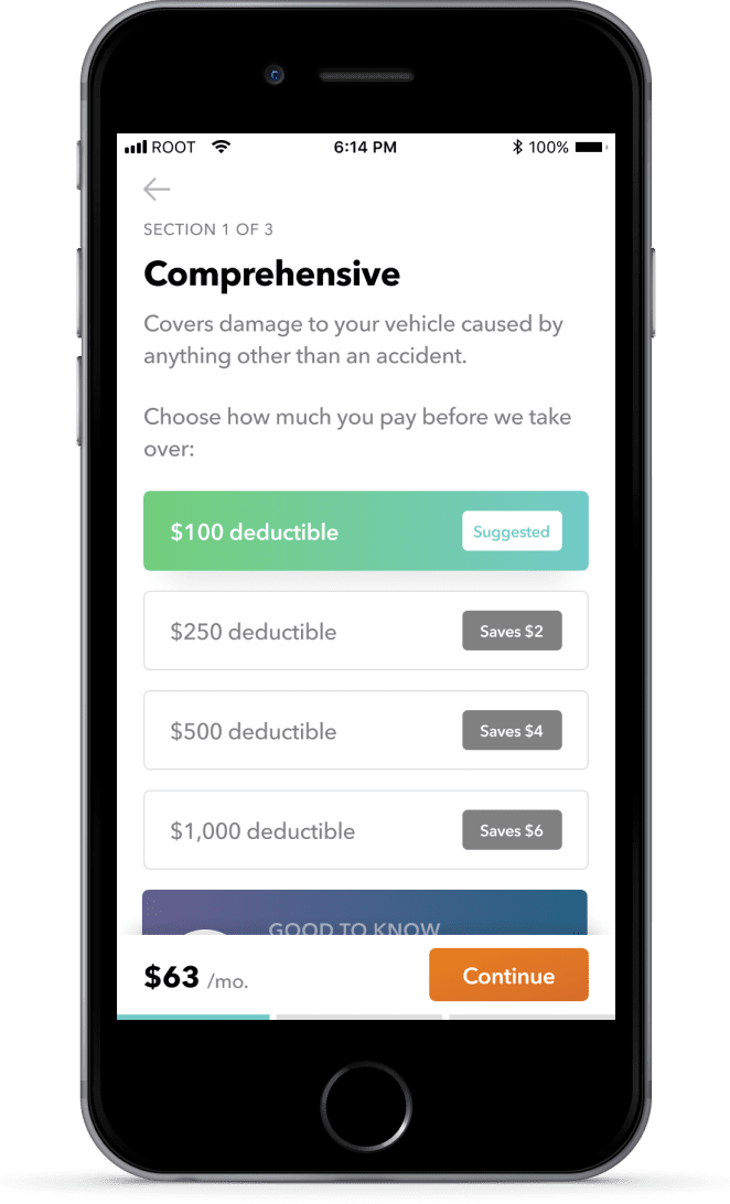 Insurance Deductible Options Mobile App Screen