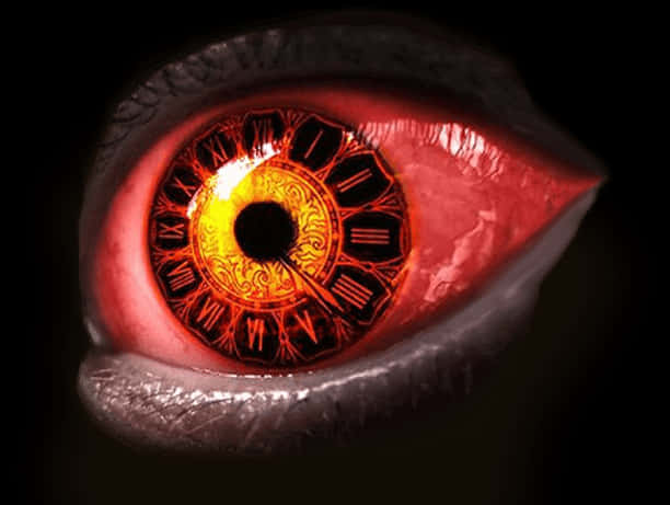 Intense Red Eyewith Clock Design