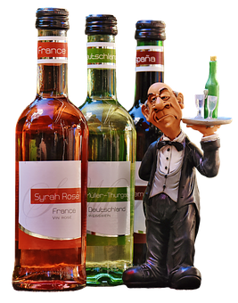 International Wine Selection With Waiter Figurine