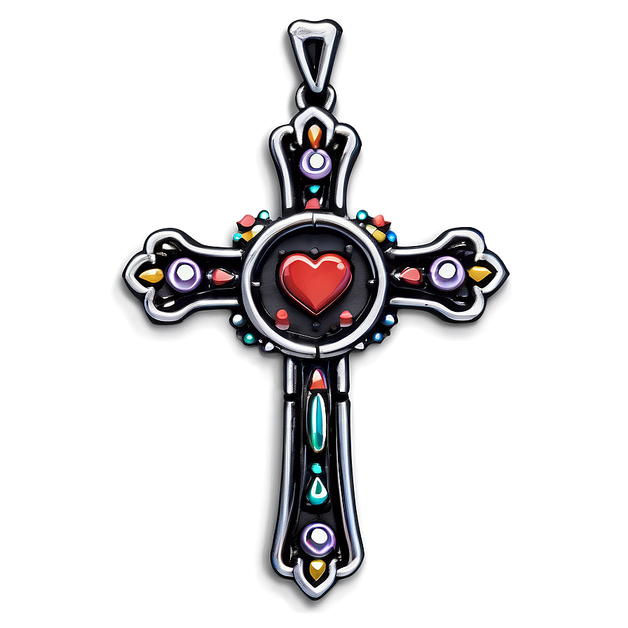 Intricate Chrome Heart Cross Decoration Png 06132024