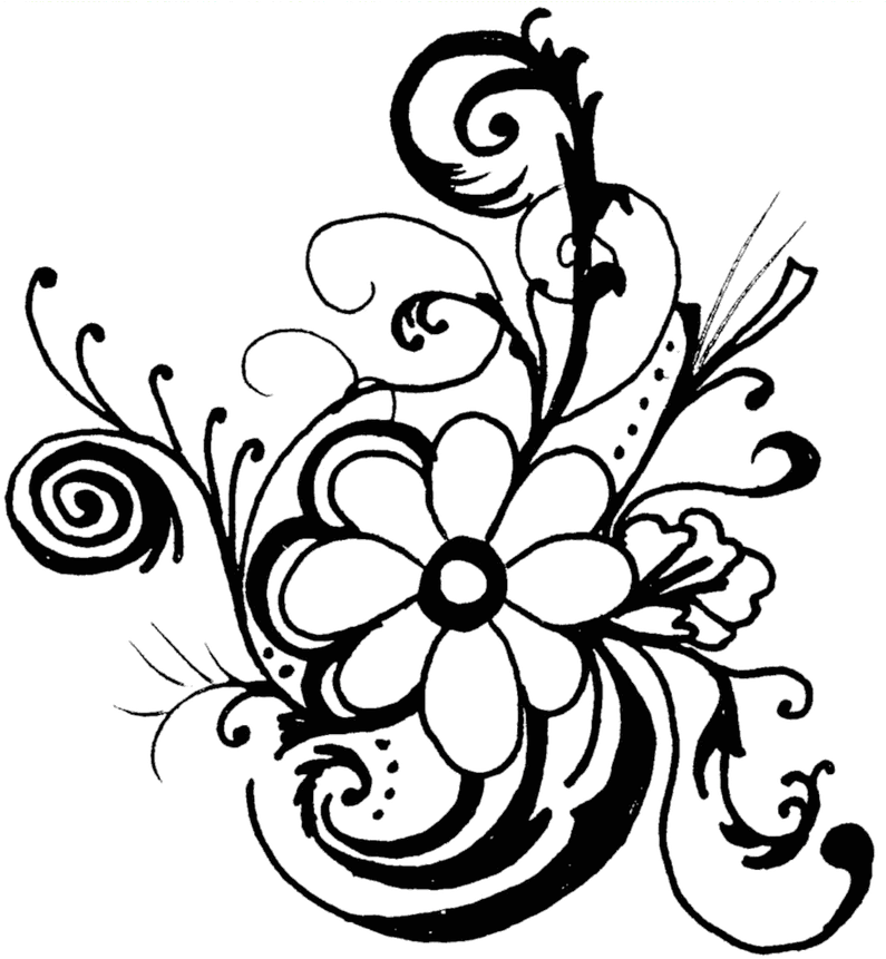 Intricate Floral Design Black White