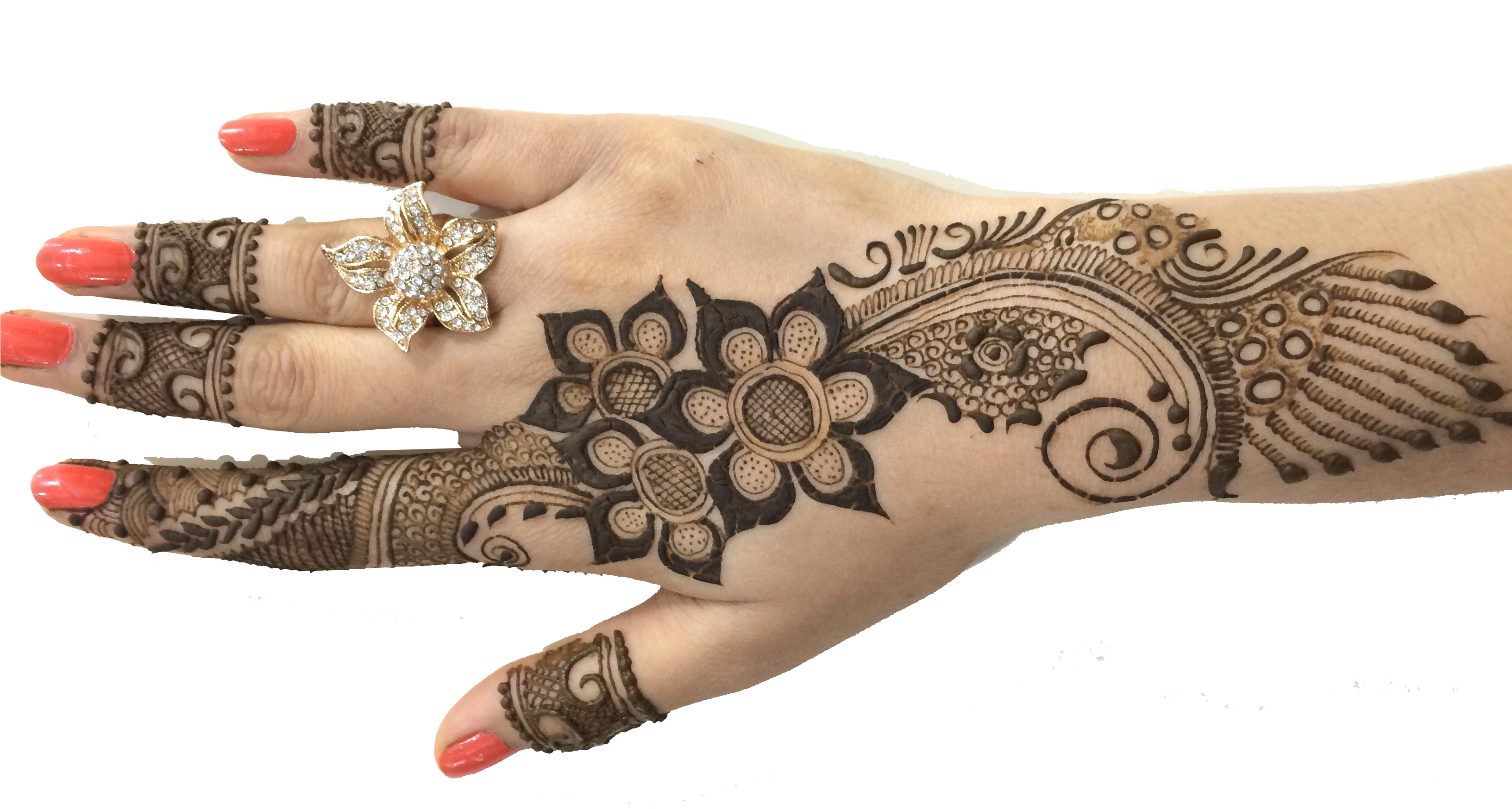 Intricate Mehndi Designon Handwith Ring