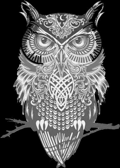 Intricate Owl Design Blackand White