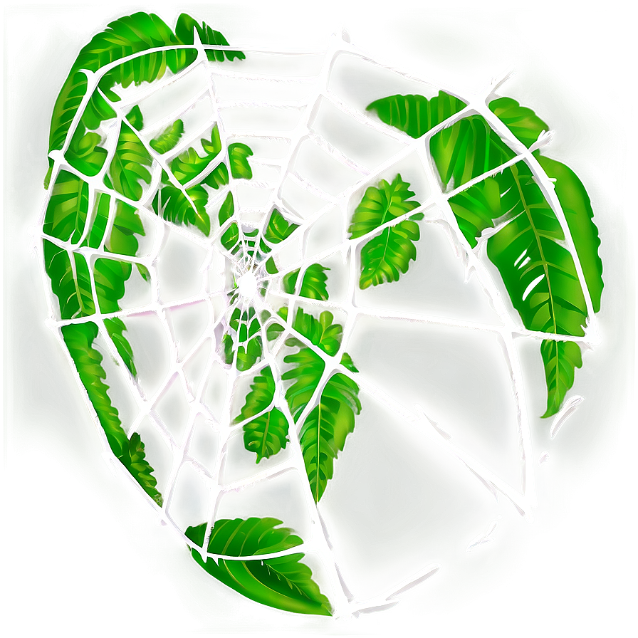 Intricate Spider Web Green Leaves Background