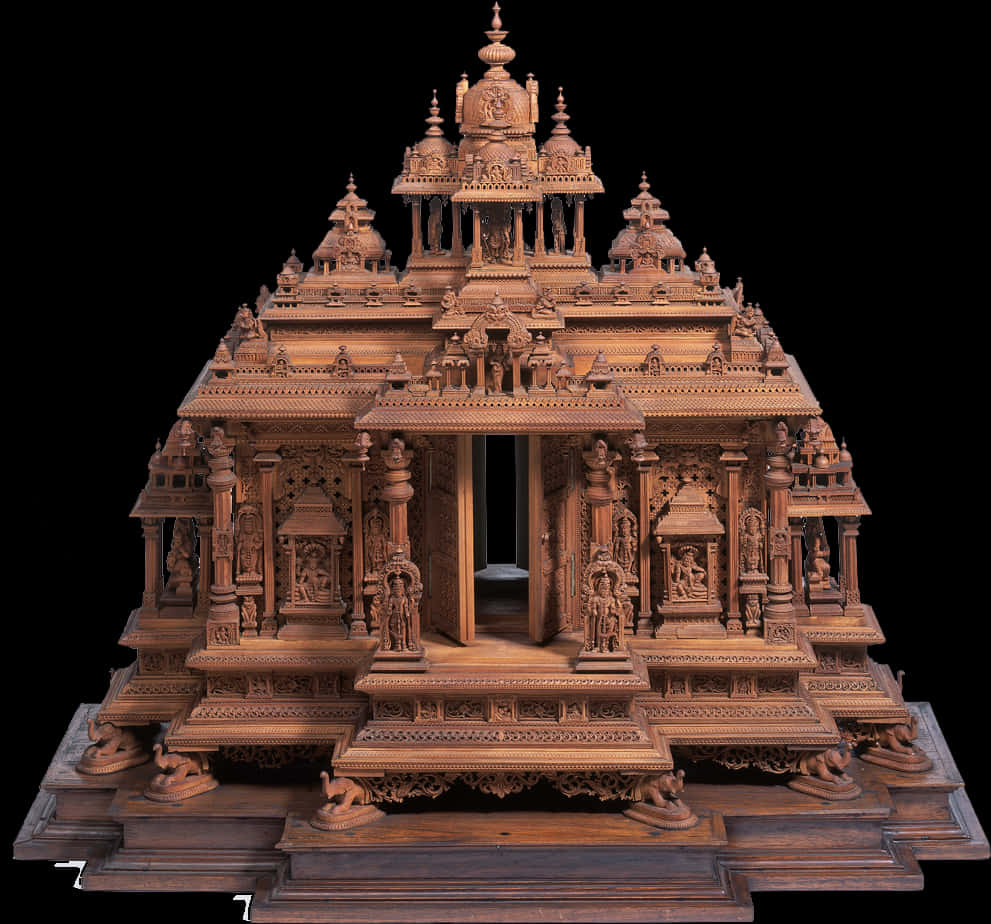 Intricate Wooden Hindu Temple Model