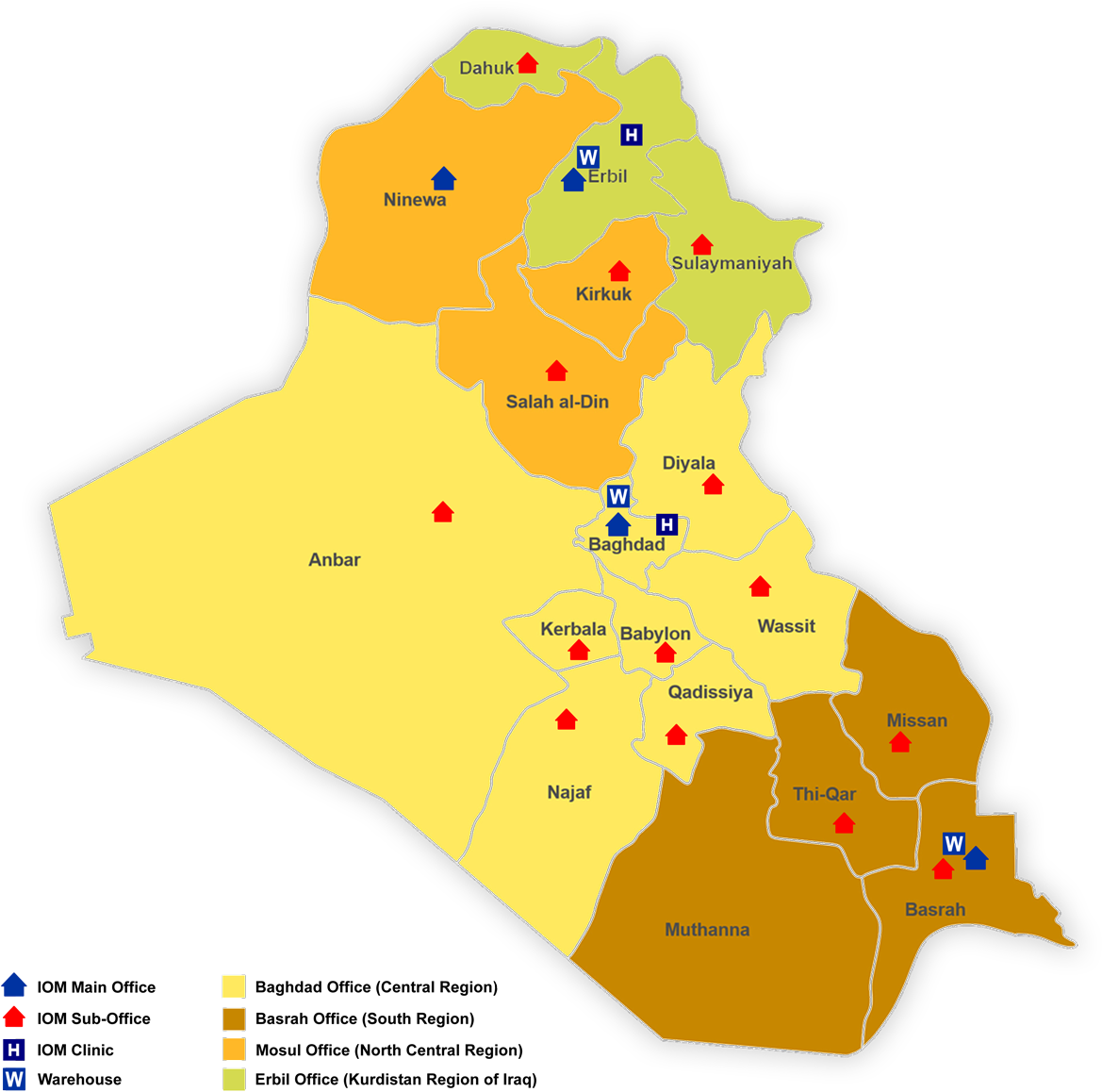 Iraq Administrative Divisionsand Organizational Locations Map