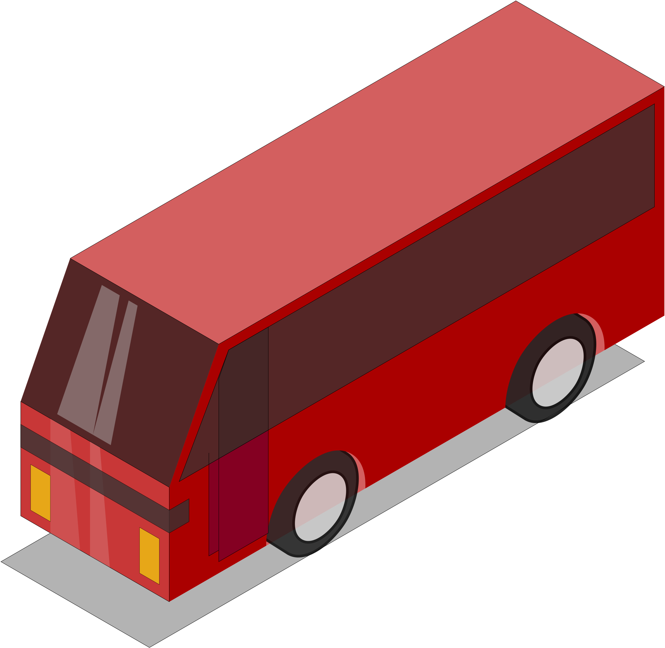 Isometric Red Bus3 D Rendering