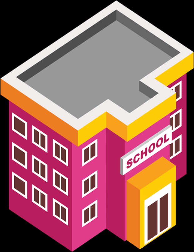 Isometric School Building Illustration