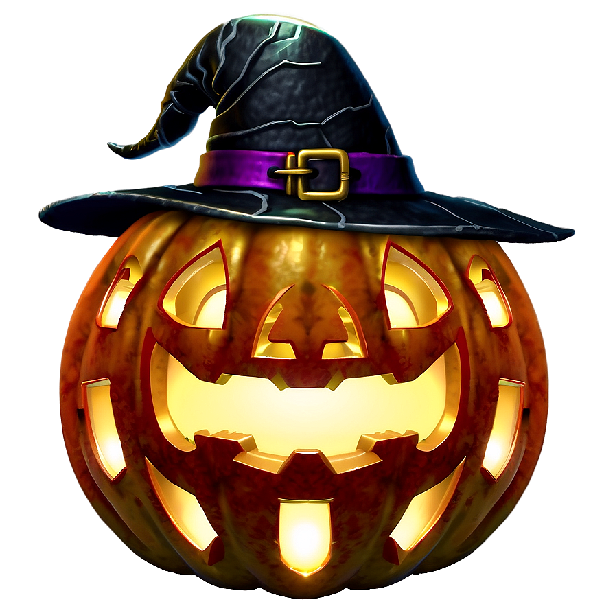 Jack O Lantern With Witch Hat Png Chp1