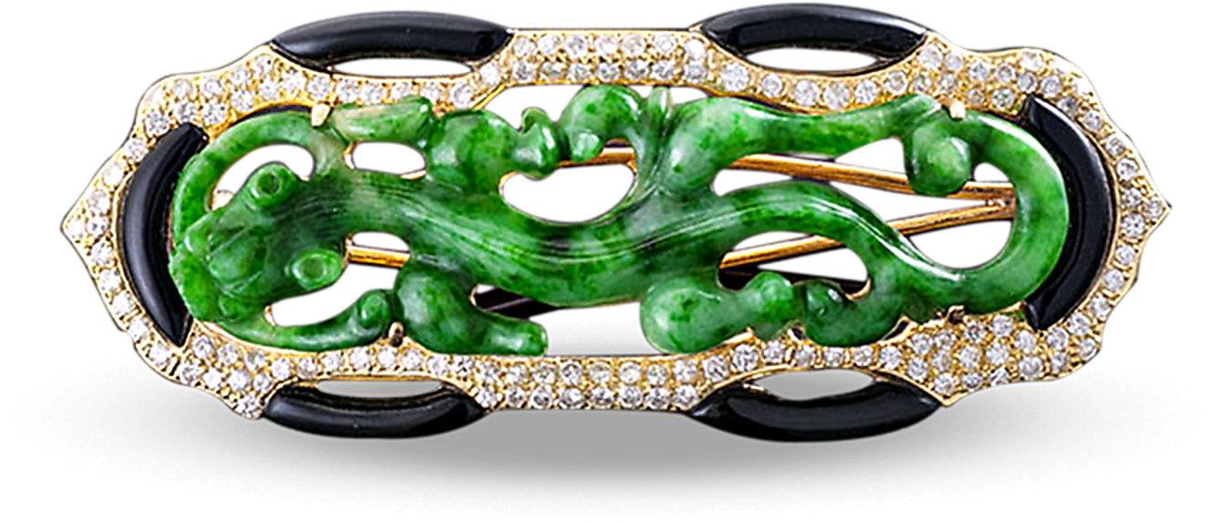 Jade Dragon Gold Diamond Brooch