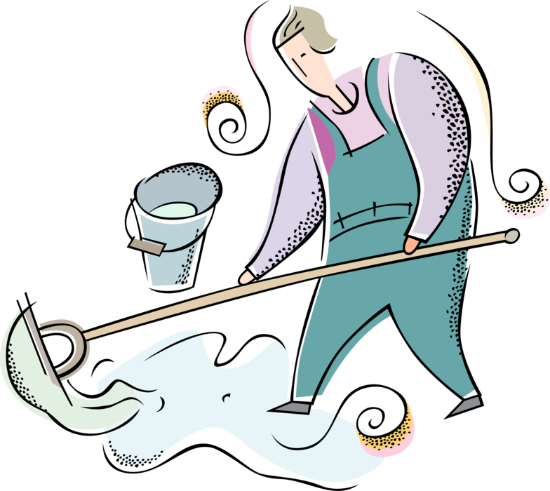 Janitor Cleaning Floor Illustration