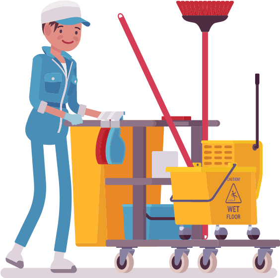 Janitorwith Cleaning Cart Illustration