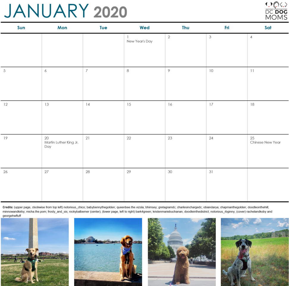 January2020 Dog Themed Calendar