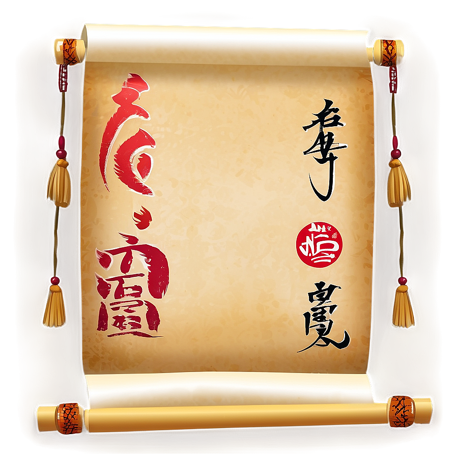 Japanese Art Scroll Paper Png Vkx31