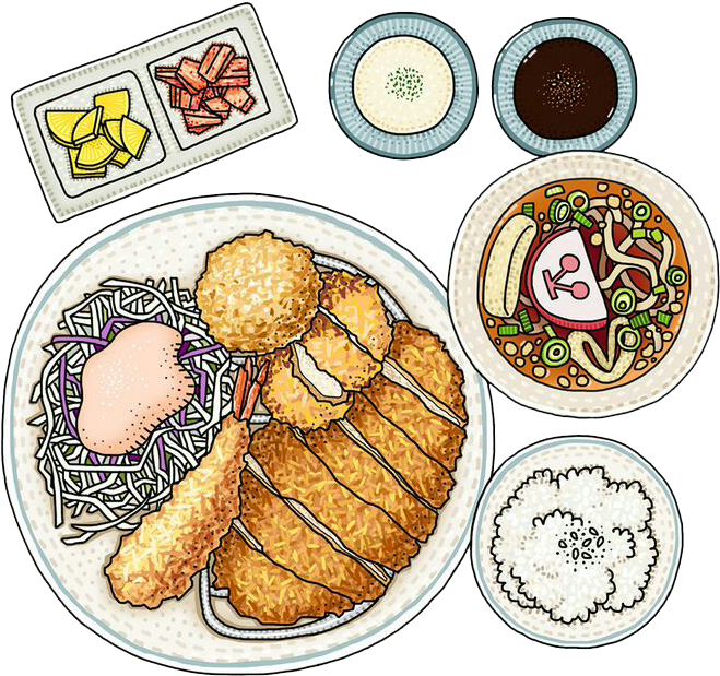 Japanese Tonkatsu Set Meal Illustration