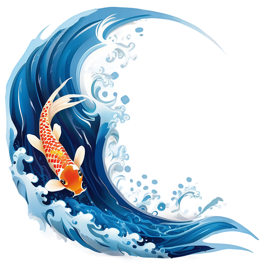 Japanese Wave And Koi Fish Png Lmx55