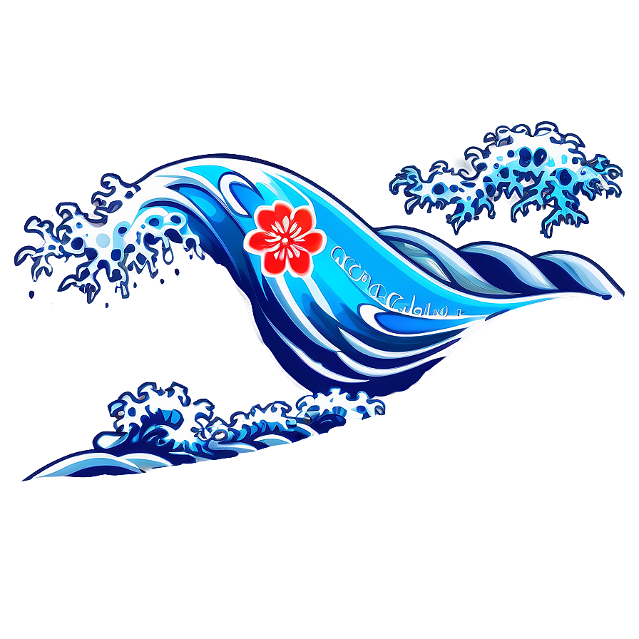 Japanese Wave With Flowers Png 96