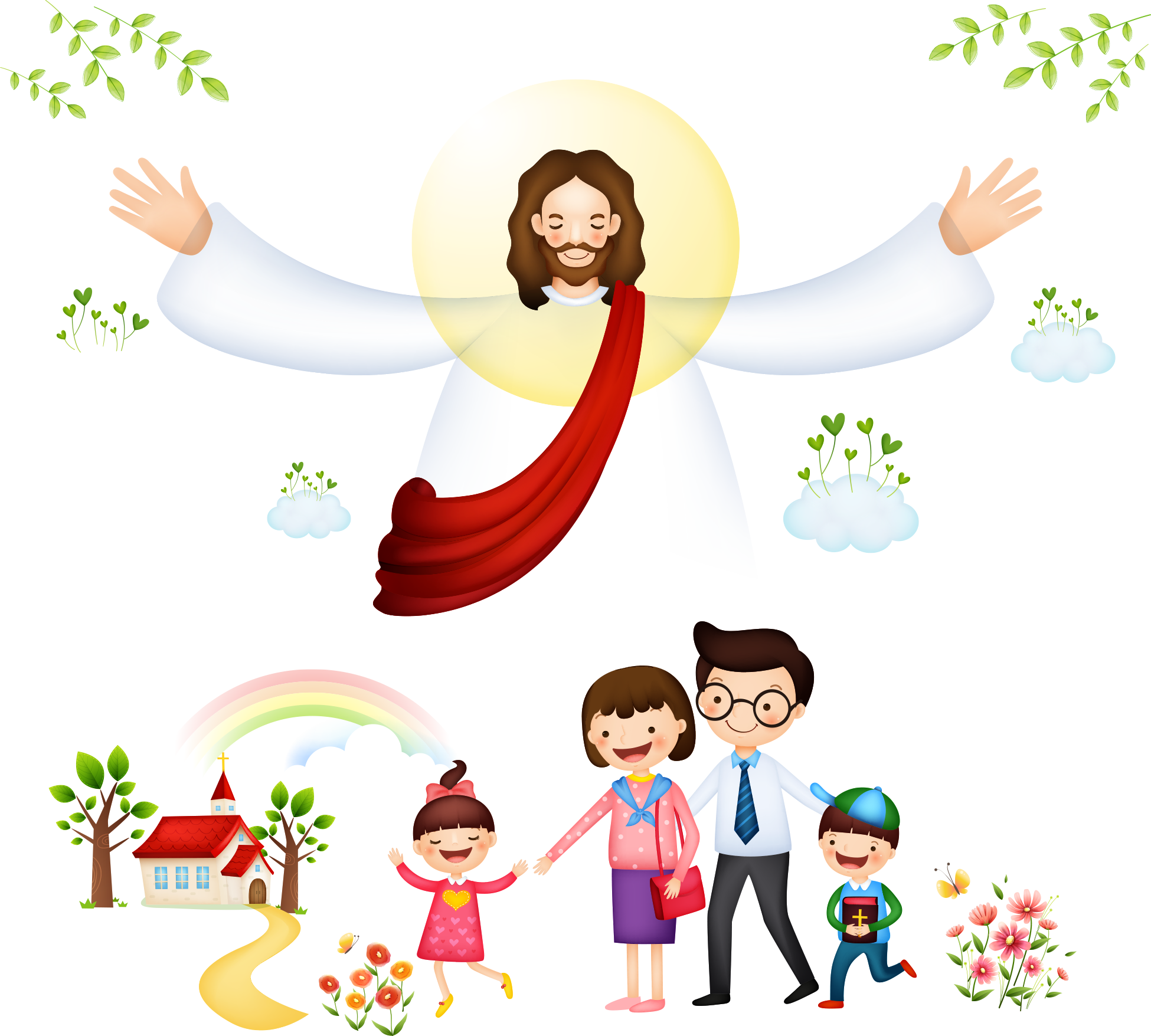 Jesus Welcoming Family Cartoon