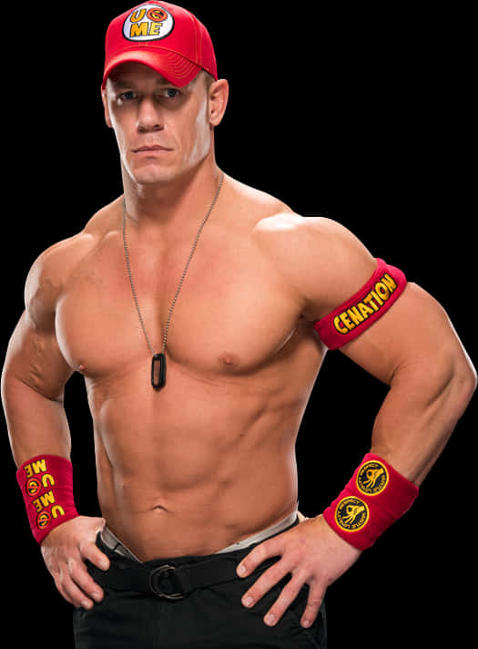 John Cena Red Capand Wristbands