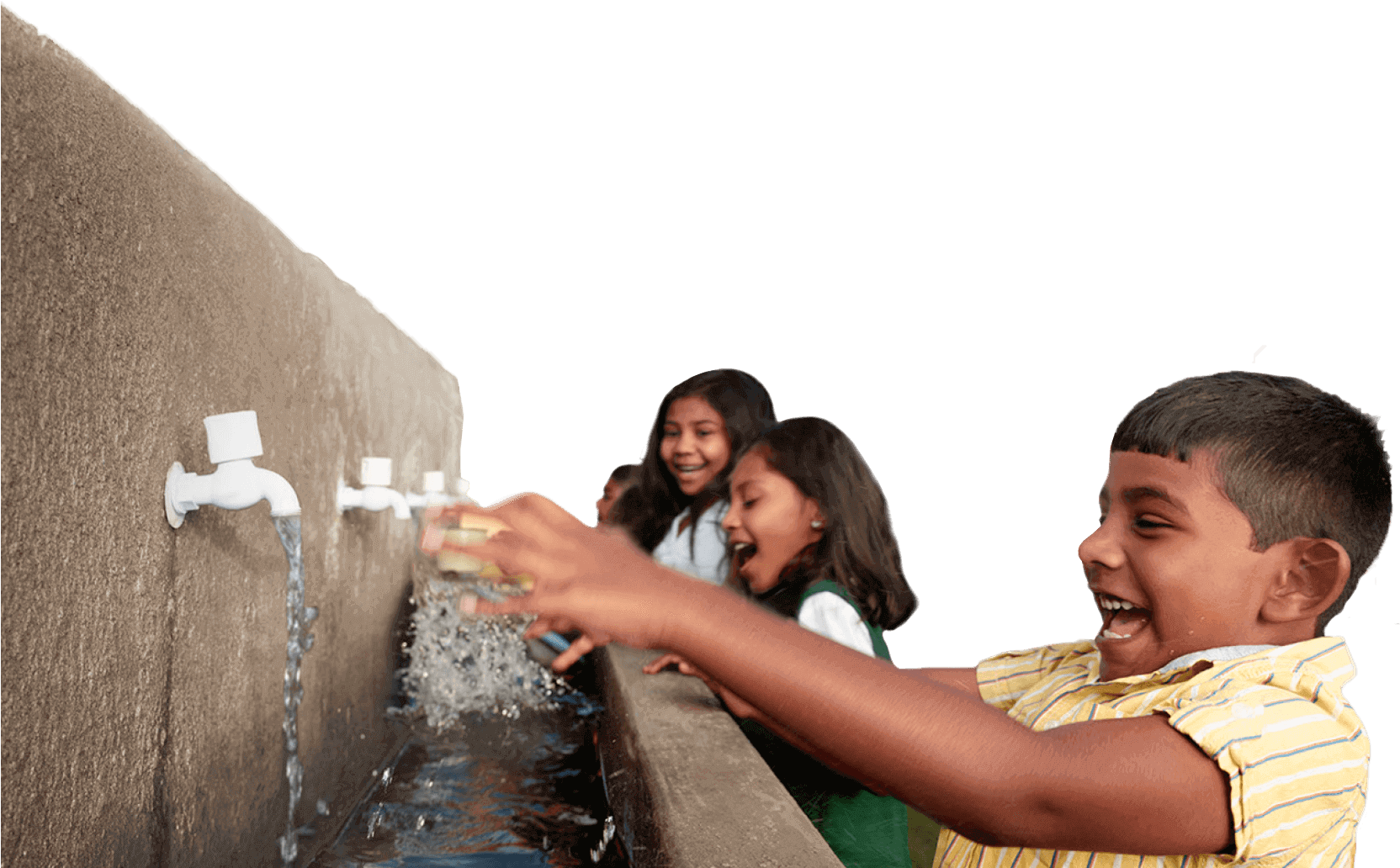 Joyful Children Playing With Water Taps