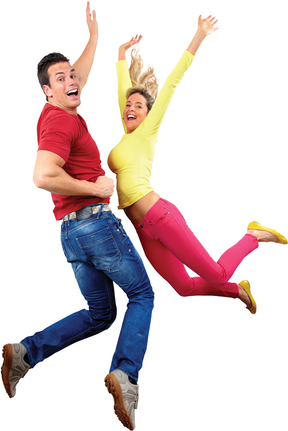 Joyful Couple Jumping In Excitement