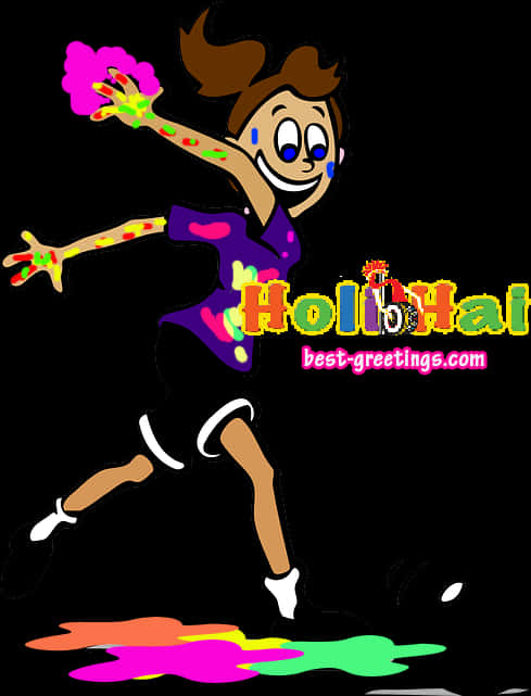 Joyful Holi Celebration Cartoon