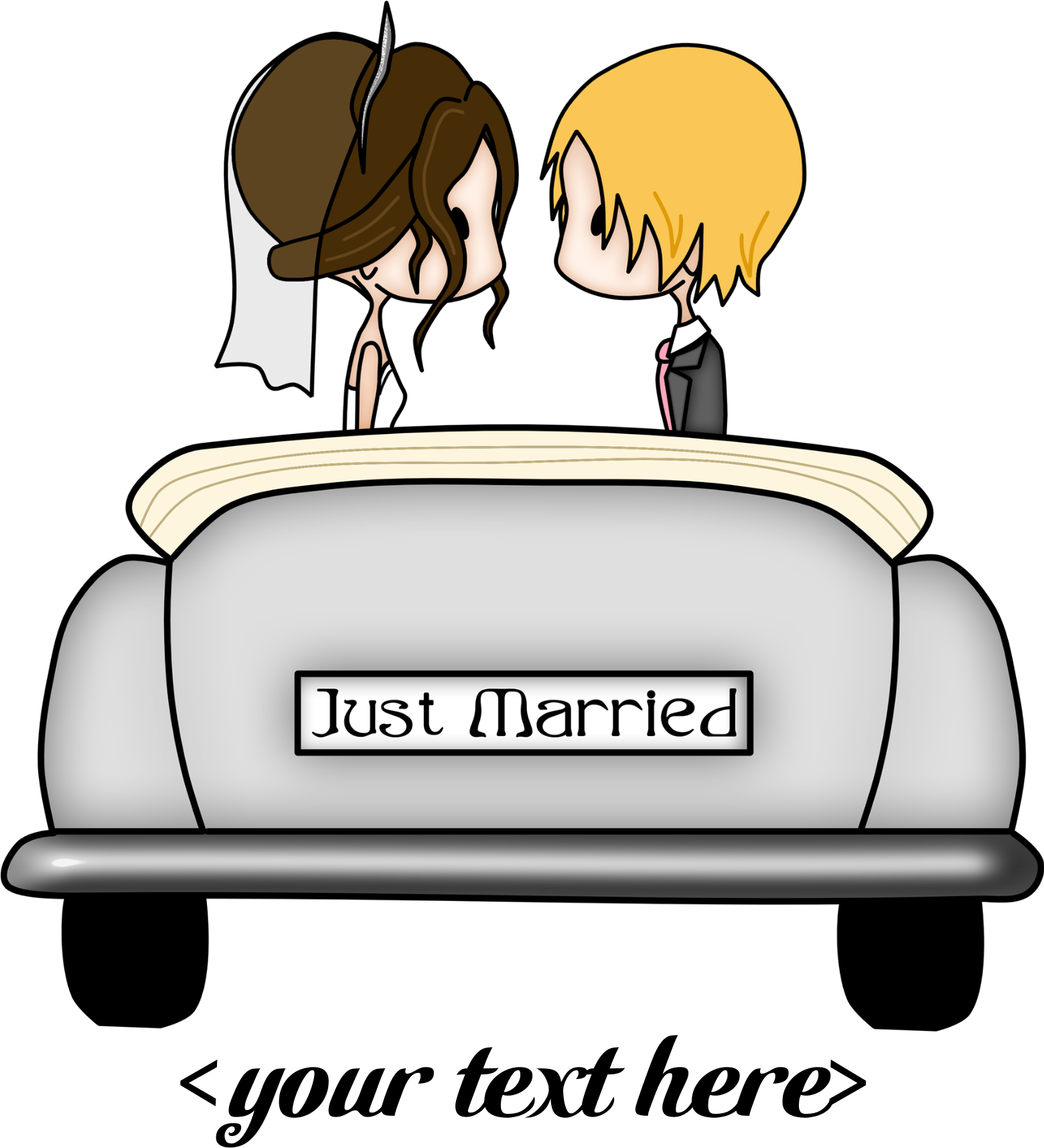 Just Married Cartoon Couple Car Illustration