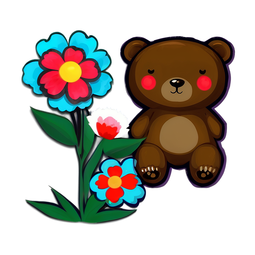 Kawaii Bear And Flowers Png 06292024