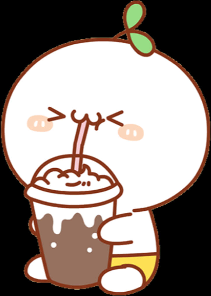 Kawaii Character Drinking Chocolate Milkshake