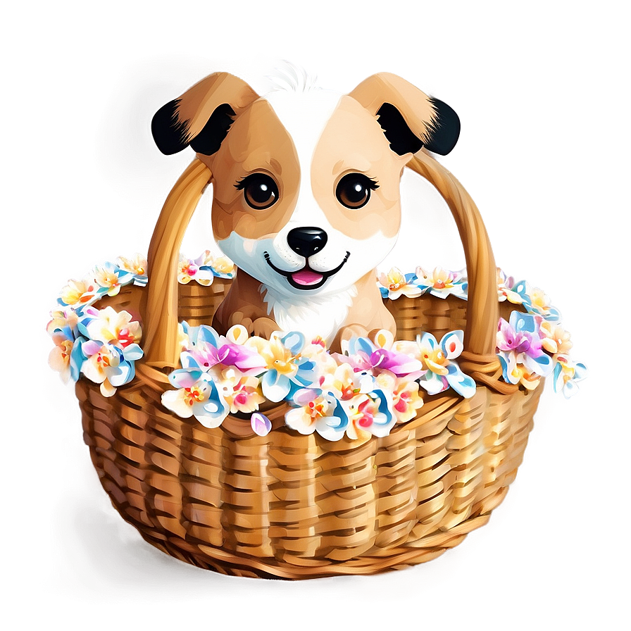 Kawaii Dog In A Basket Png 06292024