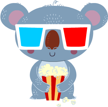 Koala With3 D Glasses And Popcorn